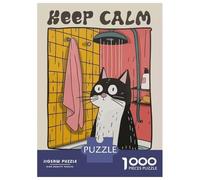 Puzzle Per Adolescenti 1000 Pezzi Keep Calm Stay Clean Cat Shower Puzzle Per Adulti Gioco Per Famiglie Vacanza A Casa Ammazzare Il Tempo Offerta Come Regalo Per Tutta La Famiglia 70x50cm/1000pcs
