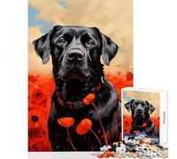 Puzzle per adolescenti 1000 pezzi Labrador nero tra i papaveri Giocattolo Decorazione da parete Idee regalo Gioco rompicapo Migliora l'amore tra coppie Dimensioni 38x52cm