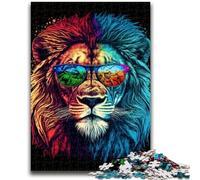 Puzzle per adolescenti 1000 pezzi Leone colorato con occhiali per età 14 anni e oltre Bellissimo gioco di design Bellissimo gioco di design Ottimo regalo 26x38cm