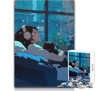 Puzzle per adolescenti 1000 pezzi Lofi Girl - Rainy Night Comfort Gioco educativo per famiglie Decorazione perfetta Giocattolo Decorazione da parete Dimensioni 38x52cm