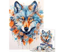 Puzzle per adolescenti 1000 pezzi Lupo con fiori Giocattolo Decorazione da parete Idee regalo Gioco rompicapo Migliora l'amore tra coppie Dimensioni 38x52cm