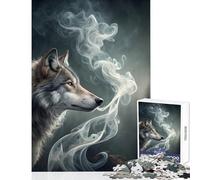 Puzzle per adolescenti 1000 pezzi Lupo con fumo Giocattolo educativo Regalo di compleanno Gioco per famiglie con poster abbinato e foglio di quiz Dimensioni 38x26cm