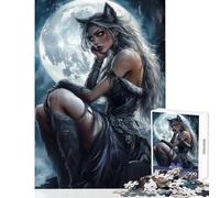 Puzzle per adolescenti 1000 pezzi Lupo mannaro donna al chiaro di luna Giocattolo Decorazione da parete Regali di Babbo Natale segreto Gioco impossibile Rafforza l'amore tra coppie Dimensioni 38x26cm