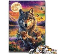 Puzzle per adolescenti 1000 pezzi Lupo sotto la luna Allena il cervello e le mani Interazione genitore-figlio per età 14+ 38x26cm