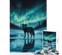 Puzzle per adolescenti 1000 pezzi Lupo sotto l'aurora boreale Giocattolo Decorazione da parete Idee regalo Gioco rompicapo Migliora l'amore tra coppie Dimensioni 38x26cm