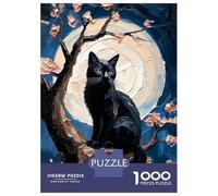 Puzzle Per Adolescenti 1000 Pezzi Majestic Black Cat Under Impasto Full Moon - Nocturnal Oil Painting Puzzle Per Adulti Giocattolo Decorazione Da Parete Un'opera D'arte Regali Unici Per Compleanno E A