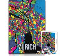 Puzzle per adolescenti 1000 pezzi Mappa della città di Zurigo Pop Art Gioco impossibile Attività per famiglie Regali di Babbo Natale segreto Dimensioni 38x52cm