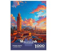 Puzzle Per Adolescenti 1000 Pezzi Marrakesh Morocco Cityscape at Sunset Puzzle Per Adulti Gioco Pratico Difficile Divertente Attività A Casa, 52x38cm/1000pcs