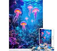 Puzzle per adolescenti 1000 pezzi Meduse al neon sopra una barriera corallina Decorazione per la casa Giocattoli Regali di compleanno per gioco educativo Migliorare l'amore tra coppie (38x52cm)
