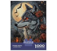 Puzzle Per Adolescenti 1000 Pezzi Moonlit Wolf & Roses Puzzle Per Adulti Gioco Rompicapo Difficile Riduttore Di Stress Regali 38x26cm/1000pcs