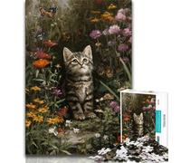 Puzzle per adolescenti 1000 pezzi, motivo: gattino con fiori, antistress, per ammazzare il tempo durante le vacanze, per migliorare l'amore tra coppie (75x50cm)