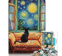 Puzzle per adolescenti, 1000 pezzi, motivo: gatto stella, per giochi educativi, giocattoli per la decorazione della casa per ragazzi dai 14 anni in su, 38x26cm