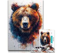 Puzzle per adolescenti, 1000 pezzi, motivo: orso bruno, per adolescenti, arte a carboncino, per trascorrere il tempo libero, decorazione per la casa, 26x38cm