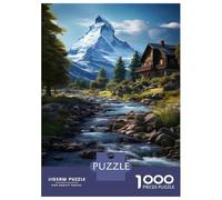 Puzzle Per Adolescenti 1000 Pezzi Mountain Cabin with River Puzzle Per Adulti Gioco Rompicapo Assemblaggio Di Modelli Per Compleanno, Natale 70x50cm/1000pcs