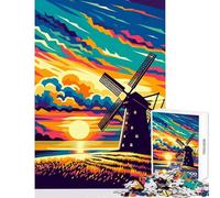 Puzzle per adolescenti 1000 pezzi Mulino a vento Tramonto Wpap Art Giocattolo Decorazione da parete Regali di Babbo Natale segreto Gioco impossibile Migliora l'amore tra coppie Dimensioni 50x75cm