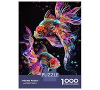 Puzzle Per Adolescenti 1000 Pezzi Neon Goldfish Pair on Black Puzzle Per Adolescenti Giocattoli Antistress Vacanza A Casa Ammazza Il Tempo Aiuta Ad Allenare Il Cervello 38x26cm/1000pcs