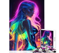 Puzzle per adolescenti 1000 pezzi Neon Rainbow Woman Giocattolo educativo Ottimo regalo per giochi Gioco impossibile con poster abbinato e foglio di quiz Dimensioni 38x52cm