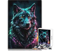 Puzzle per adolescenti 1000 pezzi Neon Wolf Ritratto ad acquerello Perfetto passatempo rilassante Gioco professionale dal taglio pulito Dimensioni giocattolo 50x75cm
