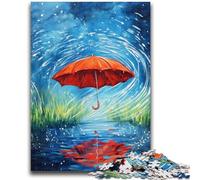 Puzzle per adolescenti 1000 pezzi Ombrello rosso in una giornata piovosa 1000 pezzi per adulti, rafforza l'amore tra coppie per età 14+ (38x26cm)