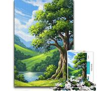 Puzzle per adolescenti 1000 pezzi Paesaggio verde lussureggiante con un grande albero Analisi e giochi di logica educativi per ragazzi dai 14 anni in su 38x26cm