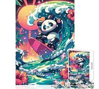 Puzzle per adolescenti 1000 pezzi Panda che fa surf al tramonto Giocattolo educativo Ottimi regali e giocattoli Giochi divertenti che migliorano l'amore tra coppie (dimensioni 38x26cm)