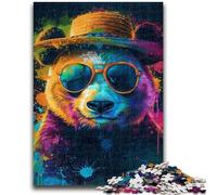 Puzzle per adolescenti 1000 pezzi Panda con cappello Giochi di attività per famiglie stimolanti Giocattolo fai da te per decorazioni murali per la casa Regali 26x38cm