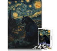 Puzzle per adolescenti 1000 pezzi "Pantera Nera sotto il cielo stellato" per trascorrere il tempo in casa, giochi per famiglie, ottimo regalo per i giochi (dimensioni 38x26cm)