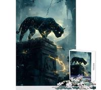 Puzzle per adolescenti 1000 pezzi Pantera nera su antiche rovine Giocattoli antistress Ottimi regali e giocattoli Gioco per famiglie Allena il tuo cervello e le tue mani Dimensioni 38x26cm