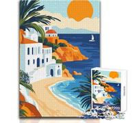 Puzzle per adolescenti 1000 pezzi Peaceful Sail by The Mediterranean Coast Minimalist Travel Art Illustration Educational Family Game For Family Fun Educational Toy Dimensioni 38x52cm