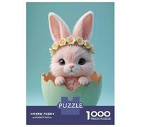 Puzzle Per Adolescenti 1000 Pezzi Pink Easter Bunny in Mint Eggshell with Spring Floral Crown Puzzle Per Adulti Gioco Per Famiglie Vacanza A Casa Ammazzare Il Tempo Offerta Come Regalo Per Tutta La Fa