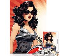 Puzzle per adolescenti 1000 pezzi Pinup Girl Moto Giocattolo educativo Ottimo regalo per giochi Giochi per famiglie Allena il tuo cervello e le tue mani Dimensioni 38x52cm