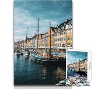 Puzzle per adolescenti 1000 pezzi Porto di Nyhavn, Copenaghen, Danimarca Gioco impossibile Attività per famiglie Regali di Babbo Natale segreto Dimensioni 50x75cm