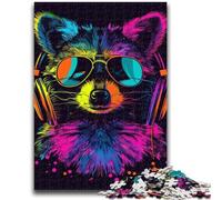 Puzzle per adolescenti 1000 pezzi Procione con cuffie Puzzle per adolescenti, impegnativo affare difficile come regalo per tutta la famiglia 38x26cm