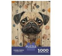 Puzzle Per Adolescenti 1000 Pezzi Pug Portrait on Wood Panel Cute Dog Portrait Puzzle Per Adolescenti Giochi Rilassanti Regali Per Donne Per Compleanno, Natale 38x26cm/1000pcs
