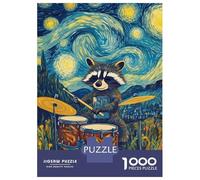 Puzzle Per Adolescenti 1000 Pezzi Raccoon Drummer Starry Night Puzzle Per Adulti Giochi Divertenti Ma Divertenti E Umoristici Regali Di Natale E Compleanno 70x50cm/1000pcs