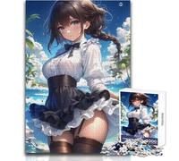 Puzzle per adolescenti 1000 pezzi Ragazza anime in abito da cameriera sulla spiaggia Giochi educativi carini Taglio di precisione Regali di Babbo Natale segreto Dimensioni 50x75cm