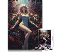 Puzzle per adolescenti 1000 pezzi Ragazza anime in un giardino di rose Giochi educativi Taglio di precisione Regali di Babbo Natale segreto Dimensioni 38x26cm