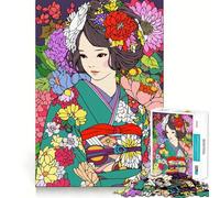 Puzzle per adolescenti 1000 pezzi Ragazza giapponese con kimono e fiori Taglio preciso Gioco rompicapo Regalo Gioco rilassante Regalo di Natale artistico (38x52cm)