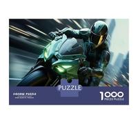 Puzzle Per Adolescenti 1000 Pezzi Rider in Green Motorcycle Suit Puzzle Per Adulti Giochi Rilassanti Decorazione Per La Casa Interazione Genitore-figlio 38x26cm/1000pcs