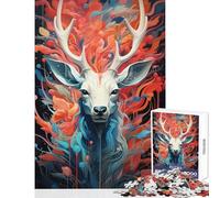 Puzzle per adolescenti 1000 pezzi Ritratto astratto di cervo con elementi floreali Giocattoli antistress Regalo di compleanno Gioco pratico Decompressione intellettuale Dimensioni 50x75cm