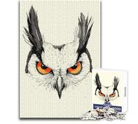 Puzzle per adolescenti 1000 pezzi Ritratto di gufo con sguardo intenso Perfetto passatempo rilassante Giocattolo professionale dal taglio netto Dimensioni 50x75cm
