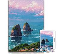 Puzzle per adolescenti 1000 pezzi Rocce costiere e cielo rosa Perfetto passatempo rilassante Giocattolo professionale dal taglio netto Dimensioni 50x75cm
