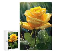 Puzzle per adolescenti, 1000 pezzi, rosa gialla con gocce di pioggia, puzzle per adulti, gioco rompicapo, decorazione perfetta per divertimento a casa, attività domestiche, 1000 pezzi