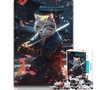 Puzzle per adolescenti 1000 pezzi Samurai Cat Swords Dance, puzzle per adolescenti, giocattoli educativi antistress, regali per amici e familiari (dimensioni 38x26cm)