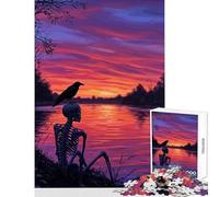 Puzzle per adolescenti 1000 pezzi Scheletro e corvo al tramonto Giocattoli antistress Ottimi regali e giocattoli Gioco per famiglie Allena il cervello e le mani Dimensioni 50x75cm