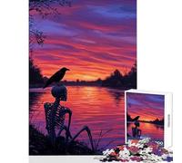 Puzzle per adolescenti 1000 pezzi Scheletro e corvo al tramonto Giocattoli fai da te Ottimo regalo Gioco educativo Decomprimere l'intelletto Dimensioni 38x26cm