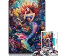 Puzzle per adolescenti 1000 pezzi Sirena 1000 pezzi per adolescenti, per ammazzare il tempo durante le vacanze a casa con poster abbinato e foglio di quiz (dimensioni 38x26cm)