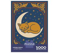 Puzzle Per Adolescenti 1000 Pezzi Sleeping Cat on Moon Art Puzzle Per Adulti Gioco Pratico Difficile Divertente Attività A Casa, 70x50cm/1000pcs