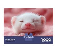 Puzzle Per Adolescenti 1000 Pezzi Sleeping White Ferret on Pink Fur Puzzle Per Adulti Giochi Rilassanti Regalo Di Compleanno Divertimento A Casa Attività, 52x38cm/1000pcs