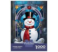 Puzzle Per Adolescenti 1000 Pezzi Smiling Snowman in Stained Glass Puzzle Per Adulti Giochi Per Famiglie Vacanza in Casa Passatempo Per Compleanno, Natale 38x26cm/1000pcs